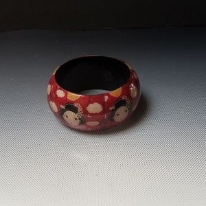 geisha girl red paper mache bangle bracelet